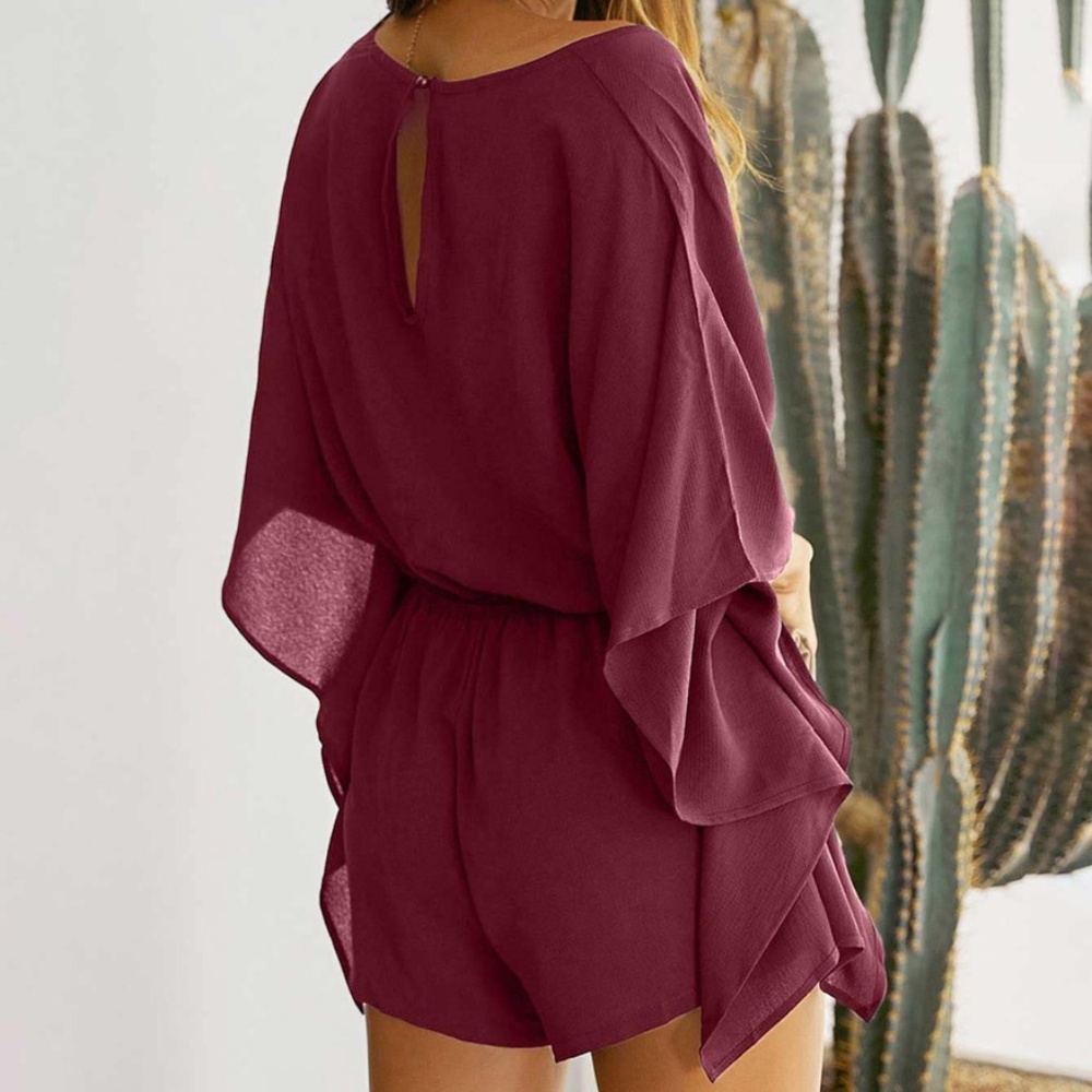 Boho Batwing Sleeve spring Light romper - BLACK - Picture 5 of 14